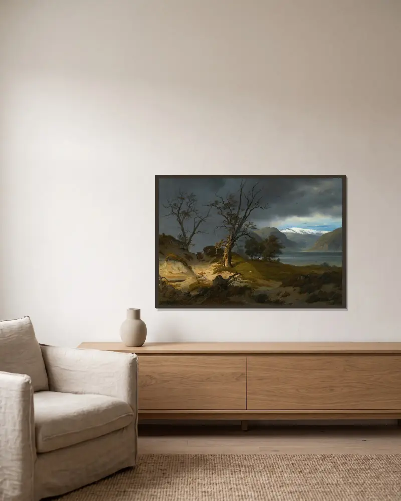 Rider In A Landscape av Thomas Fearnley inramad på en vägg