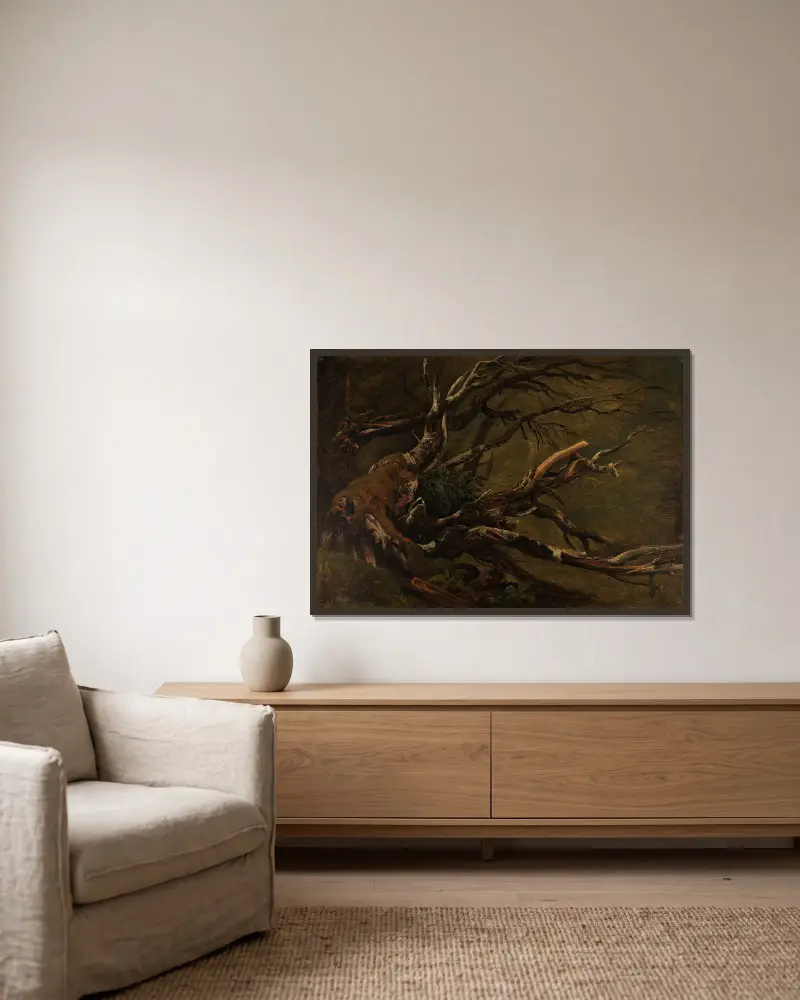 Studie eines verrottenden Baumes von Thomas Fearnley gerahmt an einer Wand