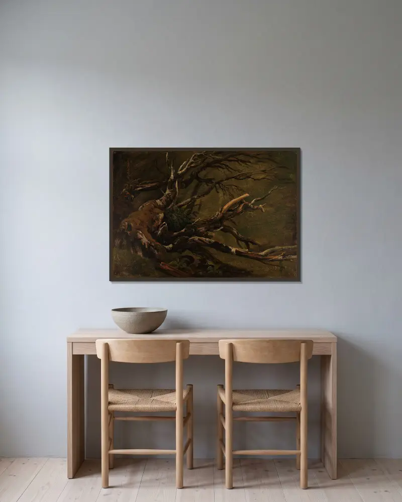 Studie eines verrottenden Baumes von Thomas Fearnley gerahmt an einer Wand