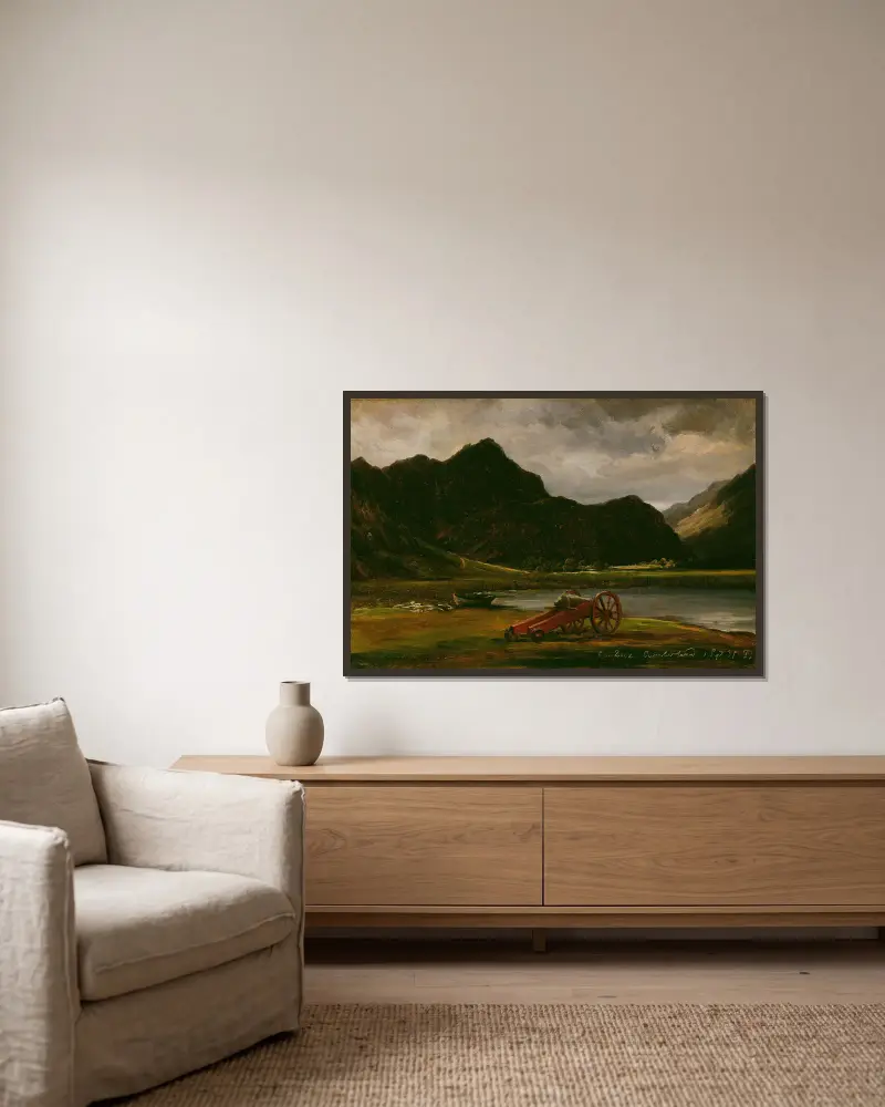 Kanonen vid Derwentwater av Thomas Fearnley inramad på en vägg