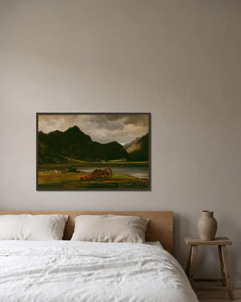 Kanonen vid Derwentwater av Thomas Fearnley inramad på en vägg