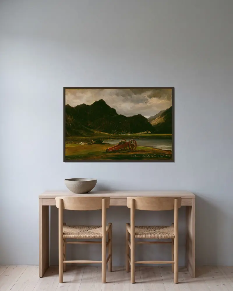 Kanonen vid Derwentwater av Thomas Fearnley inramad på en vägg