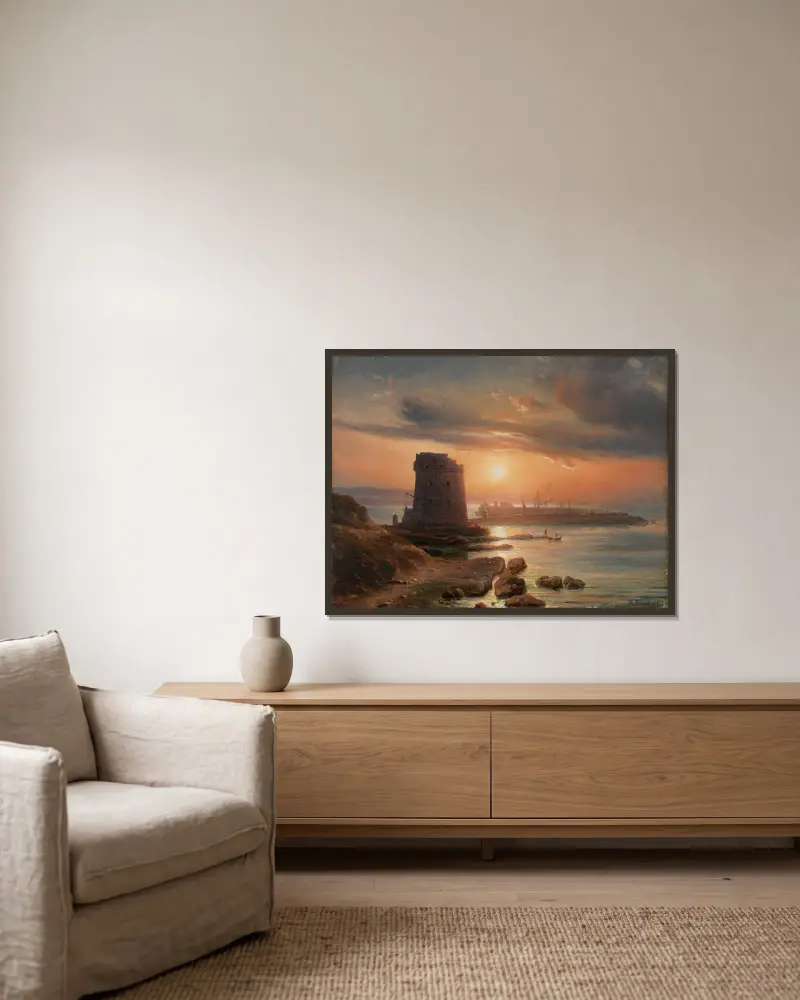 The Harbour in Agrigento av Thomas Fearnley inramad på en vägg