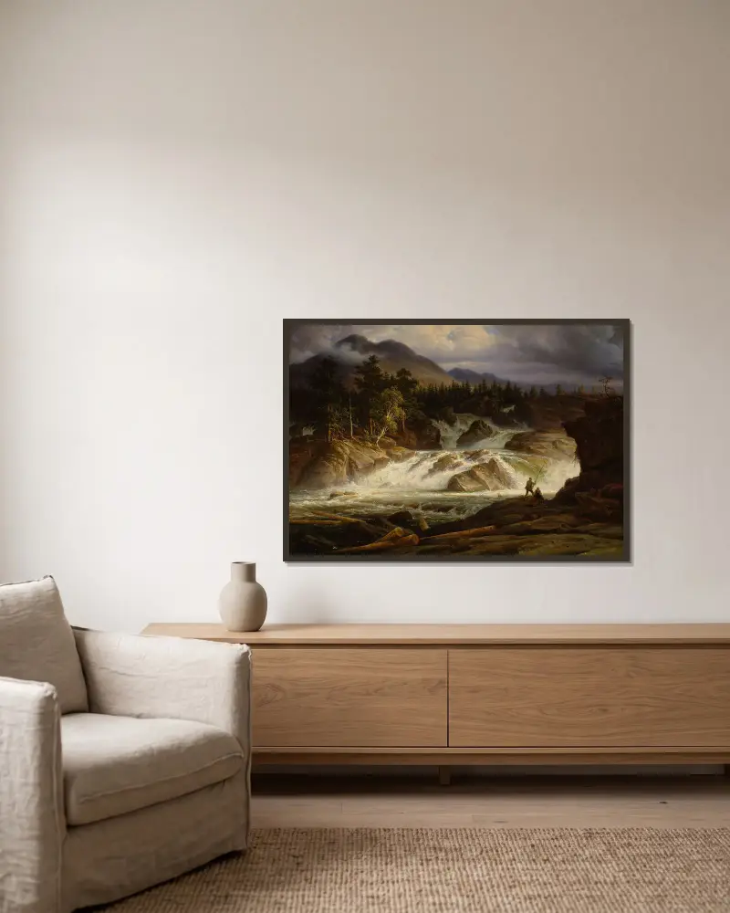 The Labro Falls, 1838 av Thomas Fearnley inramad på en vägg