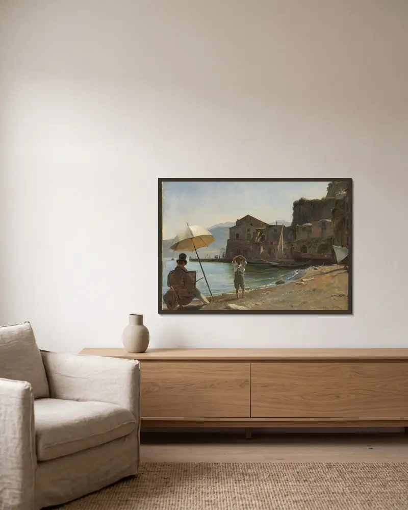 Der Maler und der Knabe von Thomas Fearnley gerahmt an einer Wand