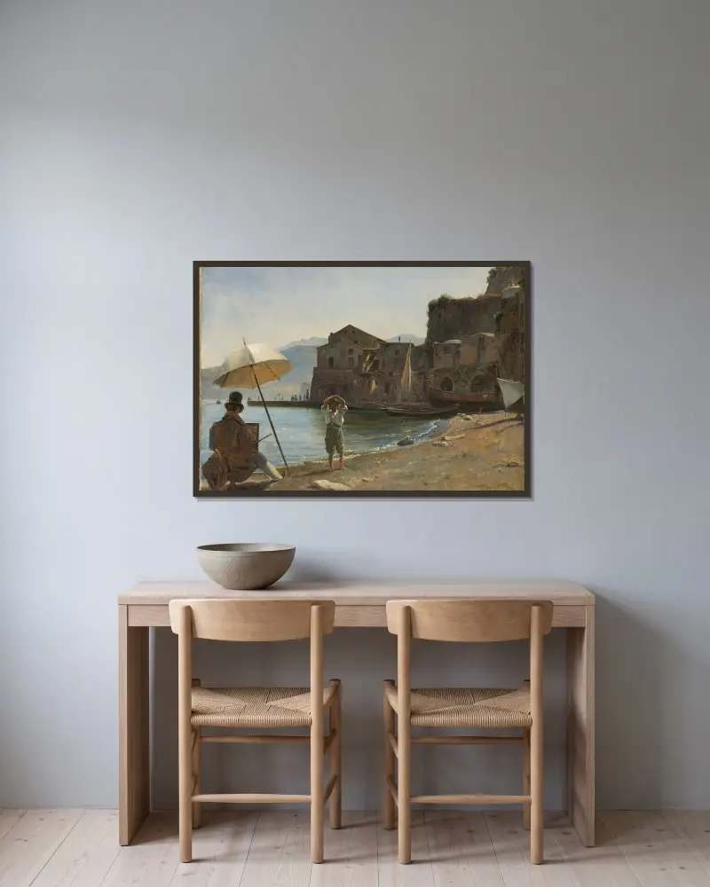 Der Maler und der Knabe von Thomas Fearnley gerahmt an einer Wand