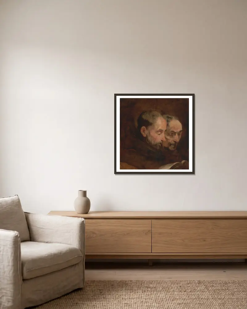 Kopia efter en målning traditionellt tillskriven Van Dyck föreställande två läsande munkar av Thomas Gainsborough inramad på en vägg