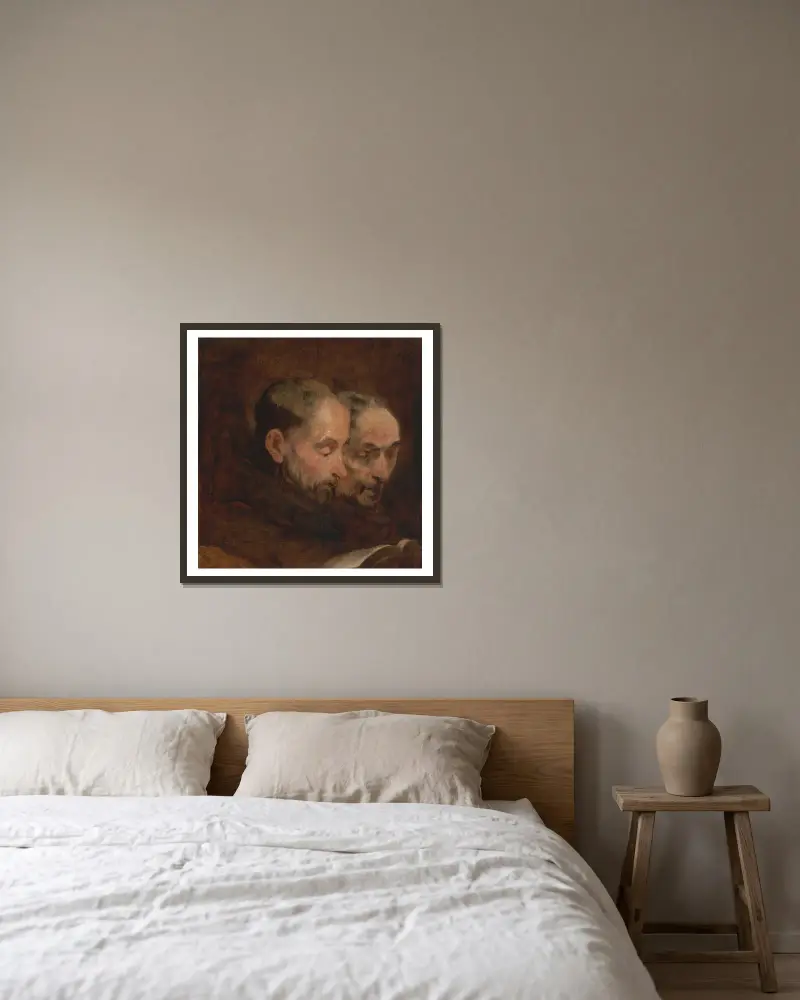 Kopia efter en målning traditionellt tillskriven Van Dyck föreställande två läsande munkar av Thomas Gainsborough inramad på en vägg