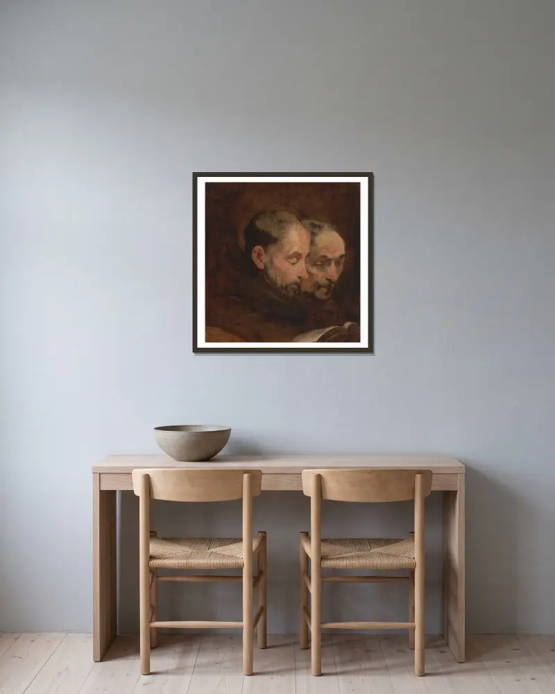 Kopia efter en målning traditionellt tillskriven Van Dyck föreställande två läsande munkar av Thomas Gainsborough inramad på en vägg