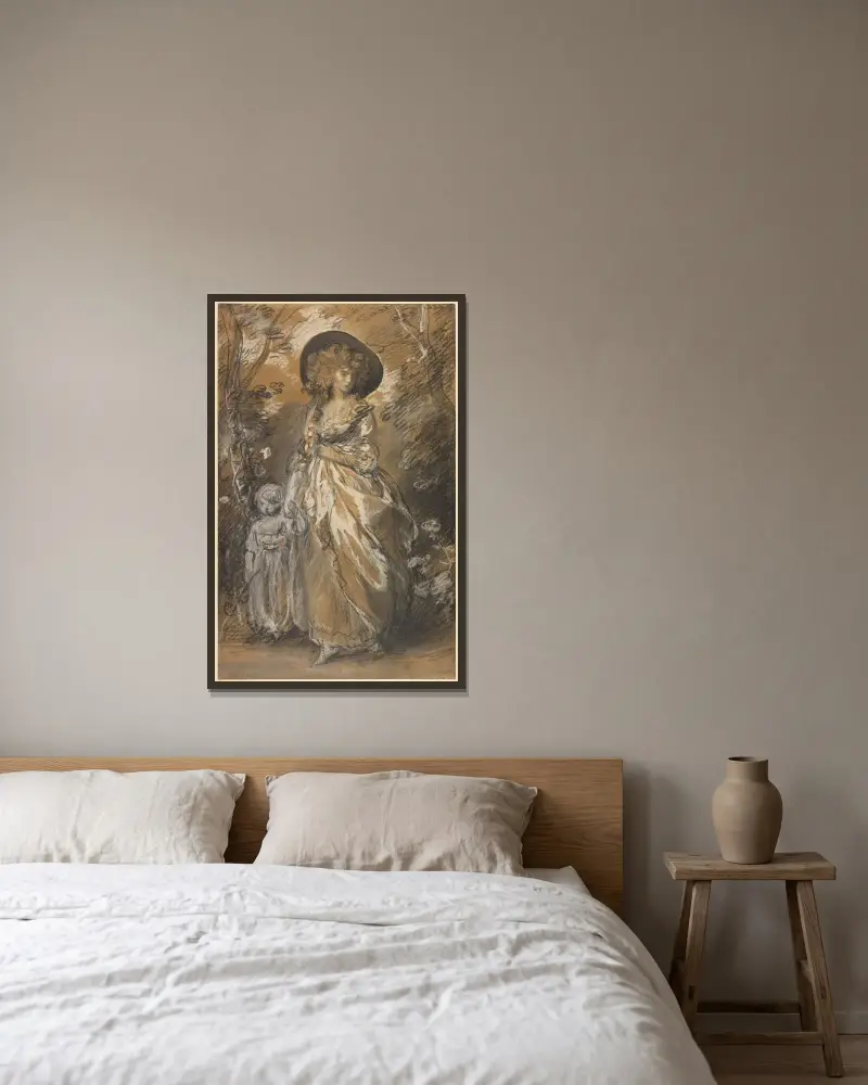Dama spacerująca w ogrodzie z dzieckiem, Thomas Gainsborough w ramie na ścianie
