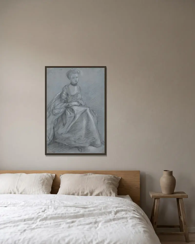 Sitzende Frau von Thomas Gainsborough gerahmt an einer Wand