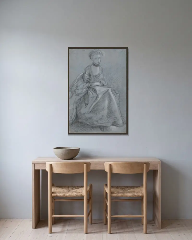 Sitzende Frau von Thomas Gainsborough gerahmt an einer Wand