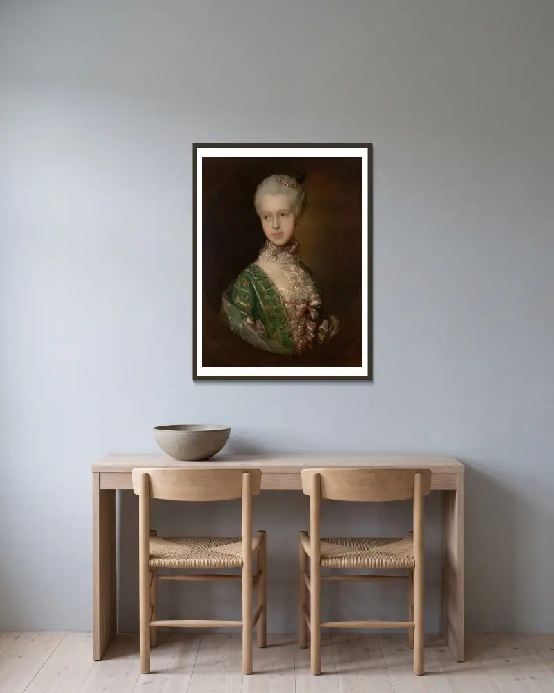 Elizabeth Wrottesley, senare hertiginna av Grafton av Thomas Gainsborough inramad på en vägg