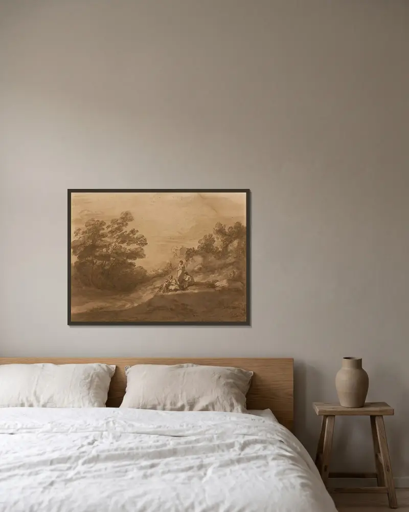Vilande figurer i ett skogslandskap av Thomas Gainsborough inramad på en vägg