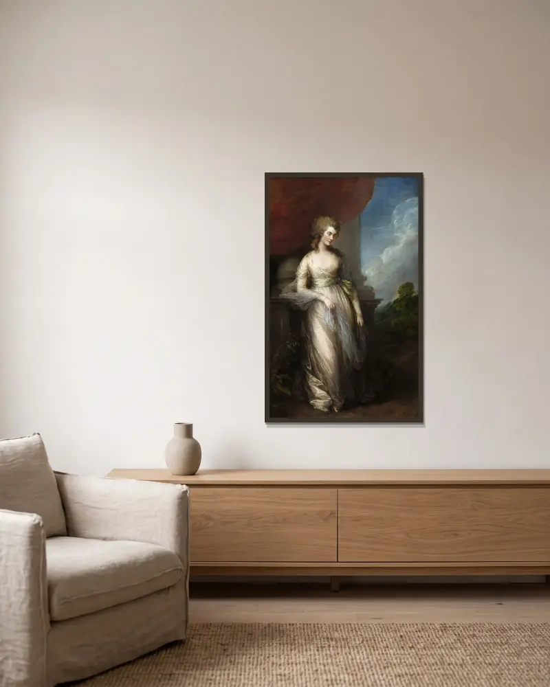 Georgiana, hertiginna av Devonshire av Thomas Gainsborough inramad på en vägg