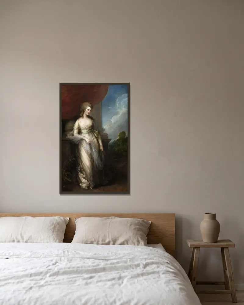 Georgiana, hertiginna av Devonshire av Thomas Gainsborough inramad på en vägg