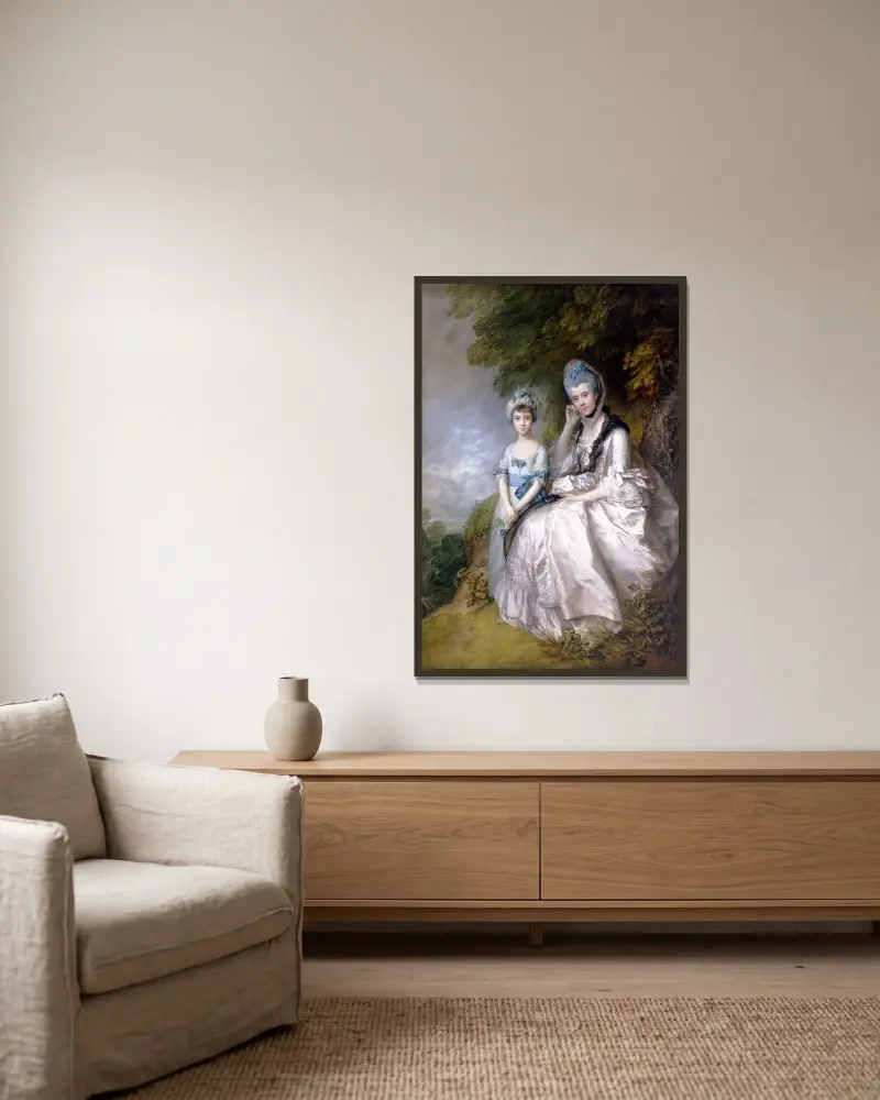 Hester, Countess of Sussex, und ihre Tochter Lady Barbara Yelverton von Thomas Gainsborough gerahmt an einer Wand