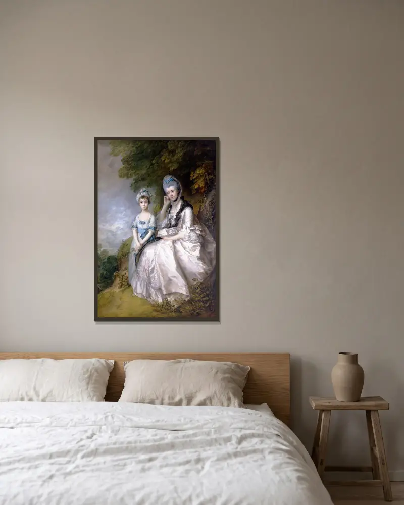 Hester, Countess of Sussex, und ihre Tochter Lady Barbara Yelverton von Thomas Gainsborough gerahmt an einer Wand