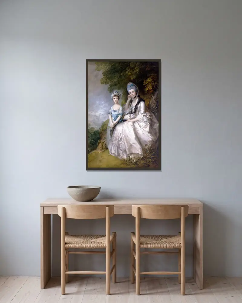 Hester, Countess of Sussex, und ihre Tochter Lady Barbara Yelverton von Thomas Gainsborough gerahmt an einer Wand