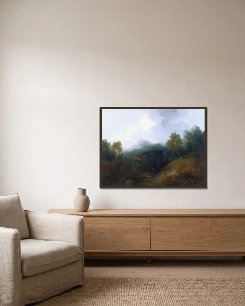 Landskap med en fårflock av Thomas Gainsborough inramad på en vägg