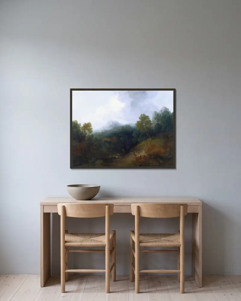 Landskap med en fårflock av Thomas Gainsborough inramad på en vägg