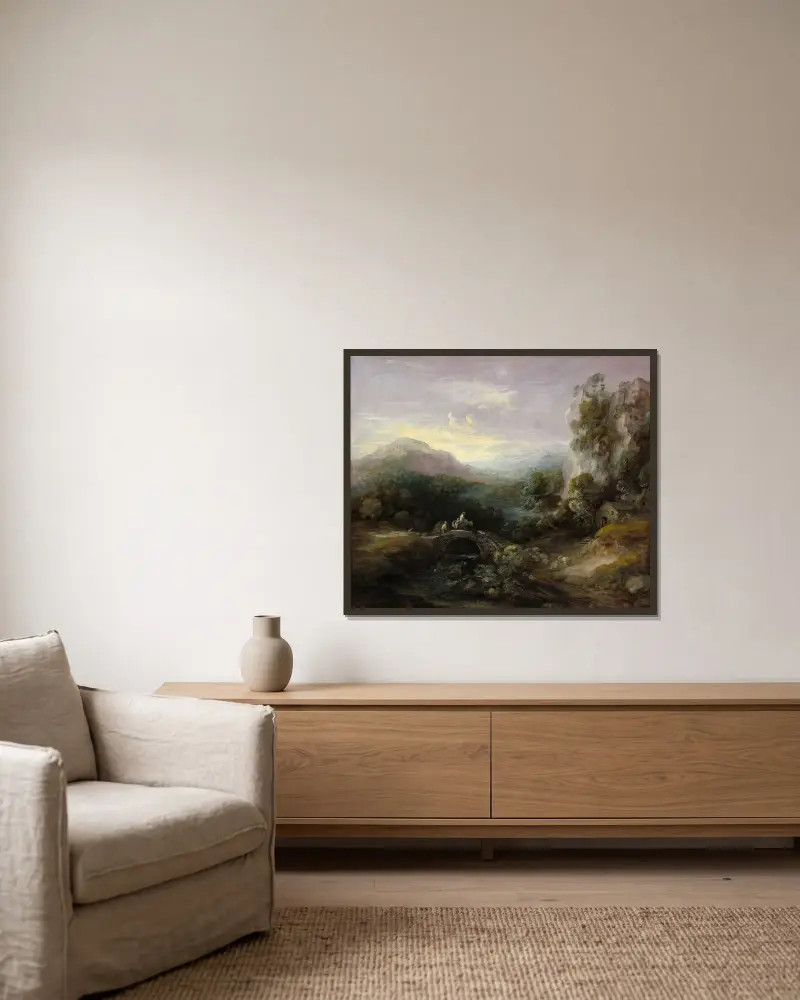 Pejzaż górski z mostem, Thomas Gainsborough w ramie na ścianie