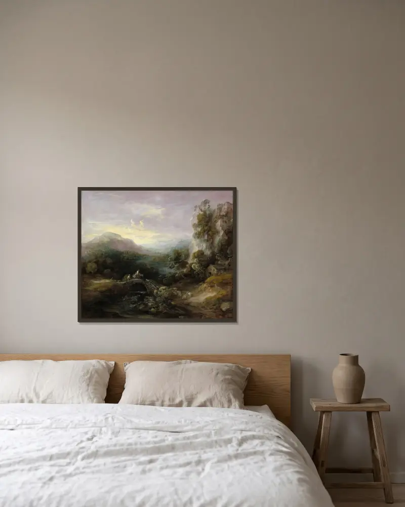 Pejzaż górski z mostem, Thomas Gainsborough w ramie na ścianie