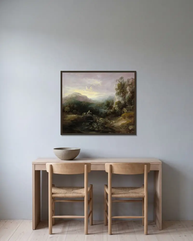 Pejzaż górski z mostem, Thomas Gainsborough w ramie na ścianie