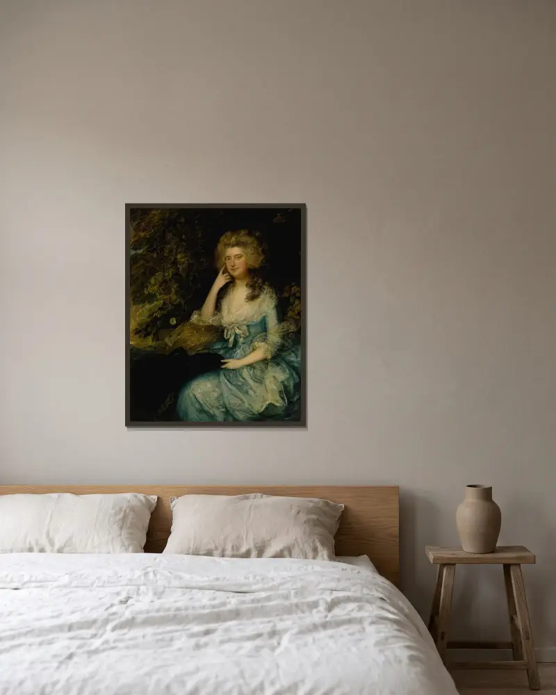 Mrs. William Tennant, geborene Mary Wylde, sitzend in einer Landschaft von Thomas Gainsborough gerahmt an einer Wand