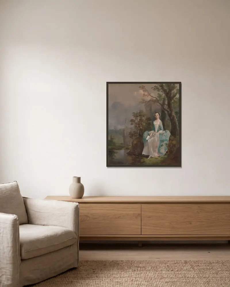 Porträtt av en kvinna av Thomas Gainsborough inramad på en vägg