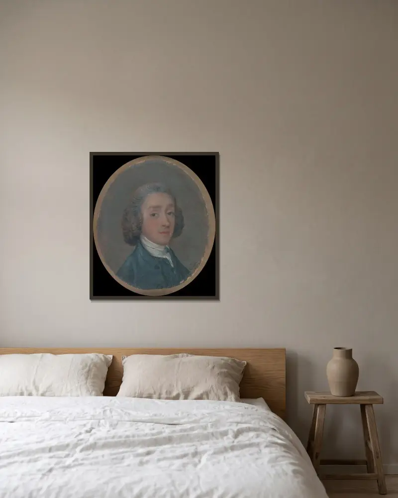 Bildnis eines jungen Mannes mit gepudertem Haar von Thomas Gainsborough gerahmt an einer Wand