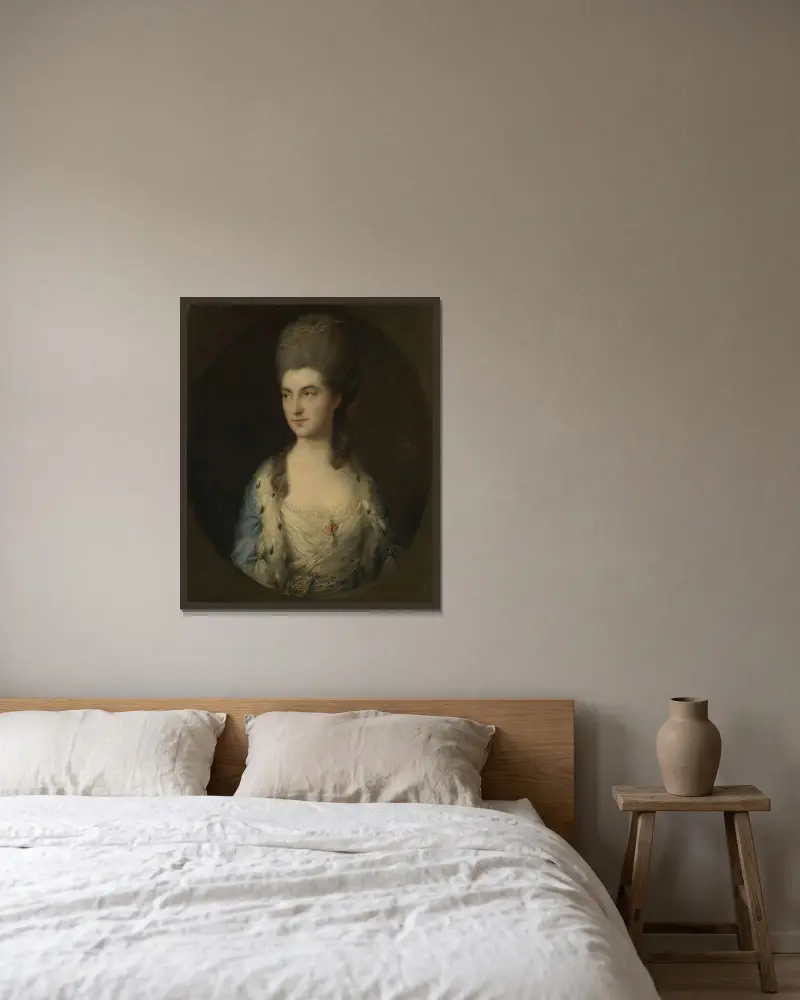 Bildnis einer jungen Frau, genannt Miss Sparrow von Thomas Gainsborough gerahmt an einer Wand