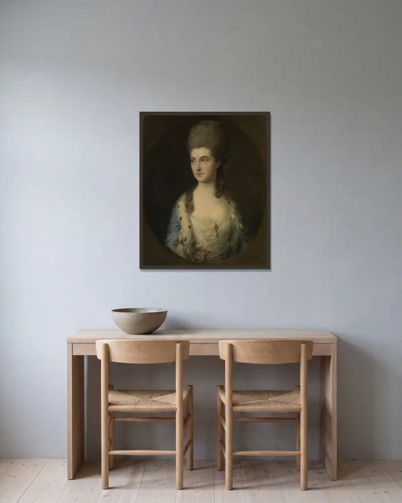 Bildnis einer jungen Frau, genannt Miss Sparrow von Thomas Gainsborough gerahmt an einer Wand