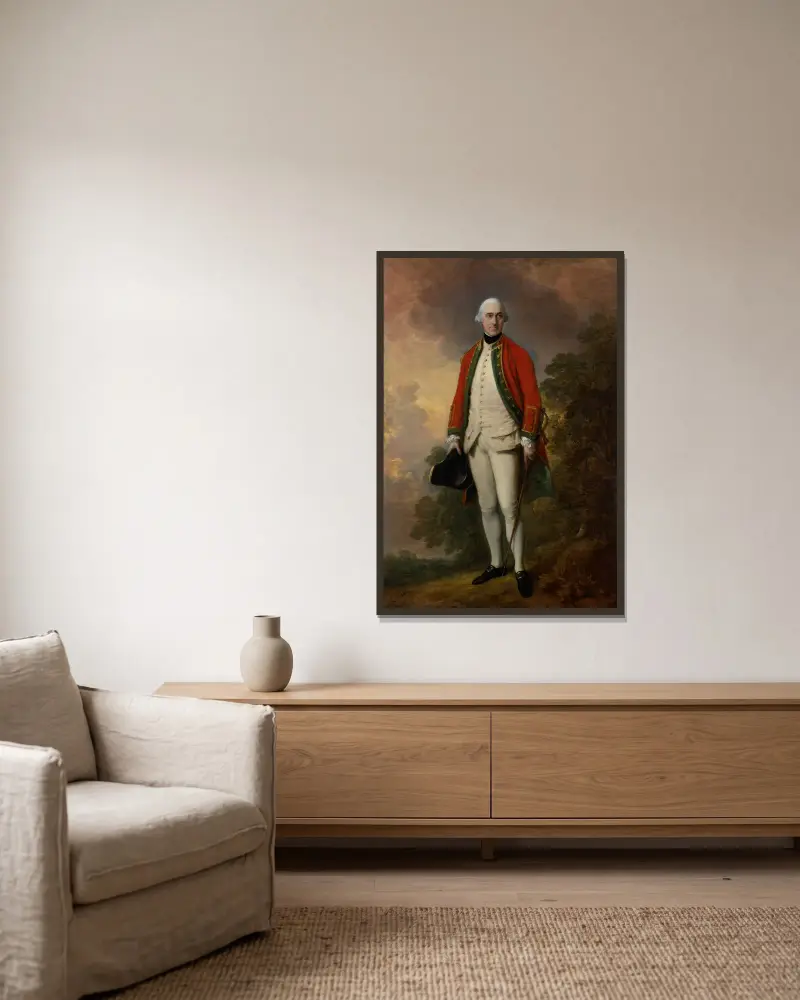 Porträtt av George Pitt, första baron Rivers av Thomas Gainsborough inramad på en vägg