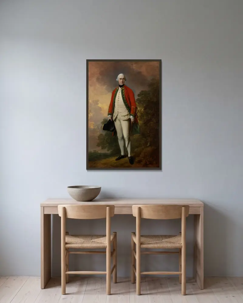 Porträtt av George Pitt, första baron Rivers av Thomas Gainsborough inramad på en vägg