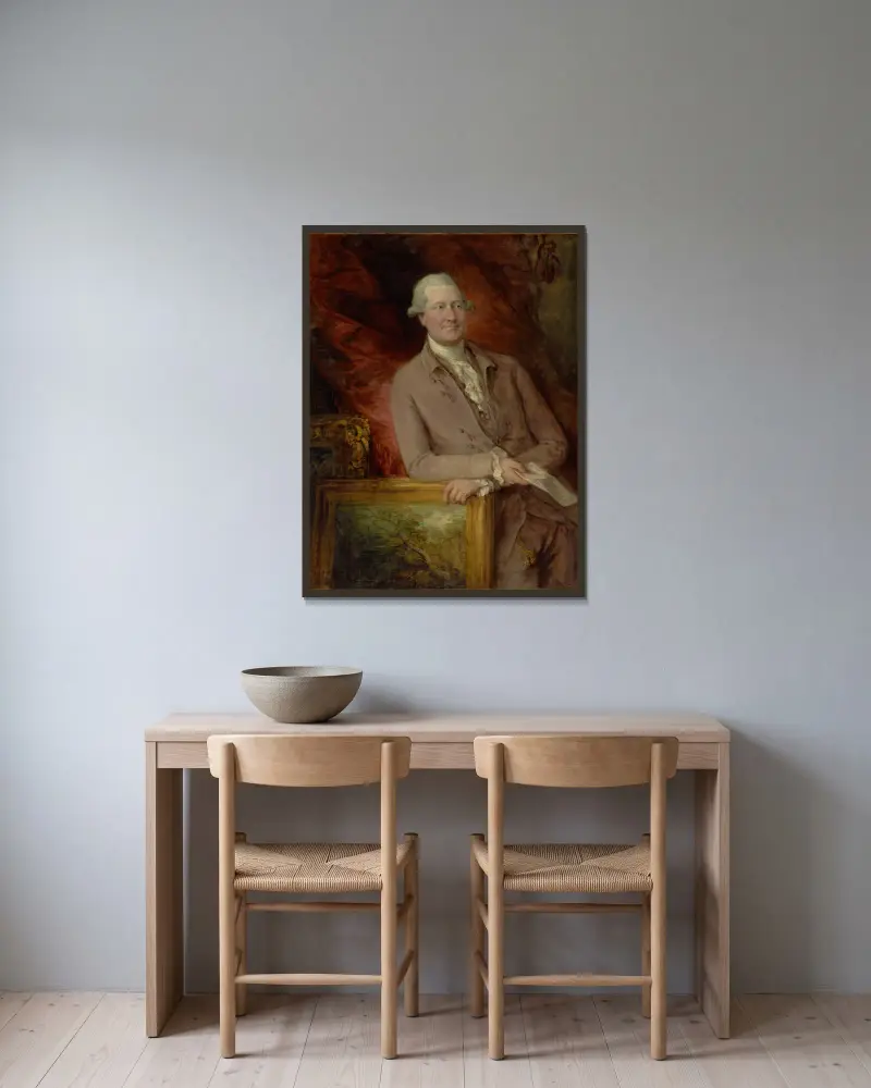 Porträtt av James Christie av Thomas Gainsborough inramad på en vägg