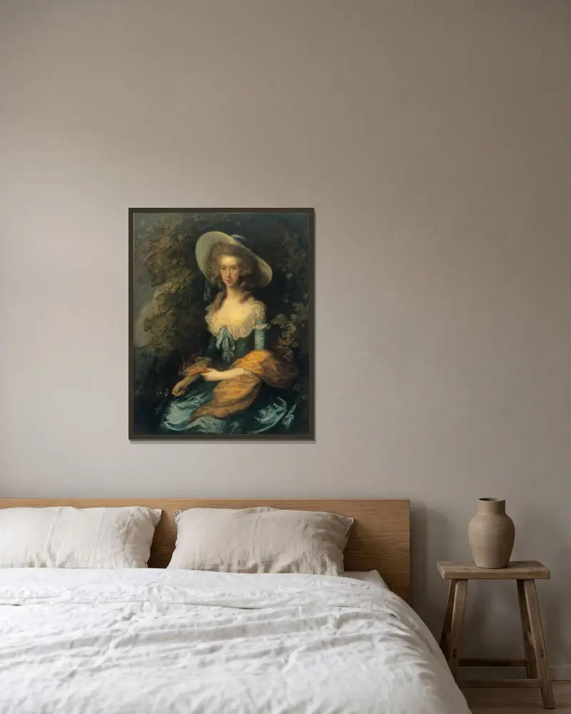 Porträtt av Miss Evans av Thomas Gainsborough inramad på en vägg