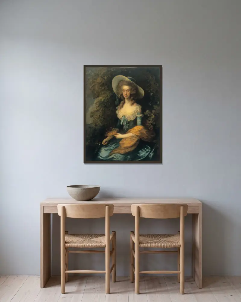 Porträtt av Miss Evans av Thomas Gainsborough inramad på en vägg
