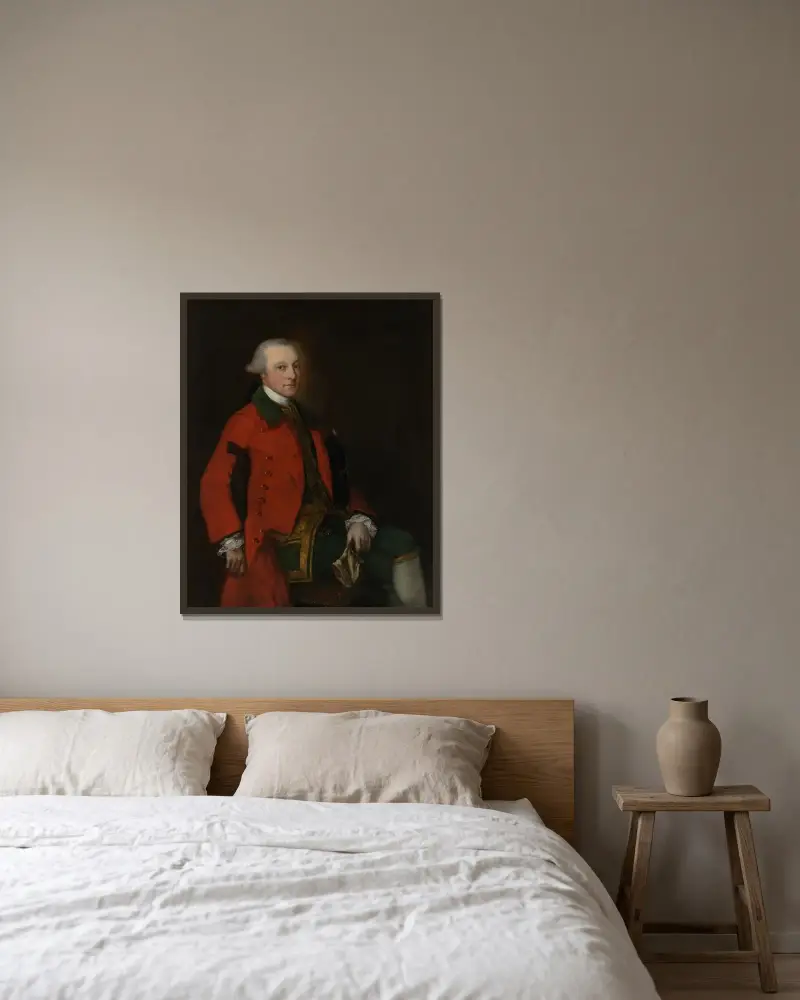 Porträtt av Robert Sutton (1710–1776), av Scotton, Nottinghamshire av Thomas Gainsborough inramad på en vägg