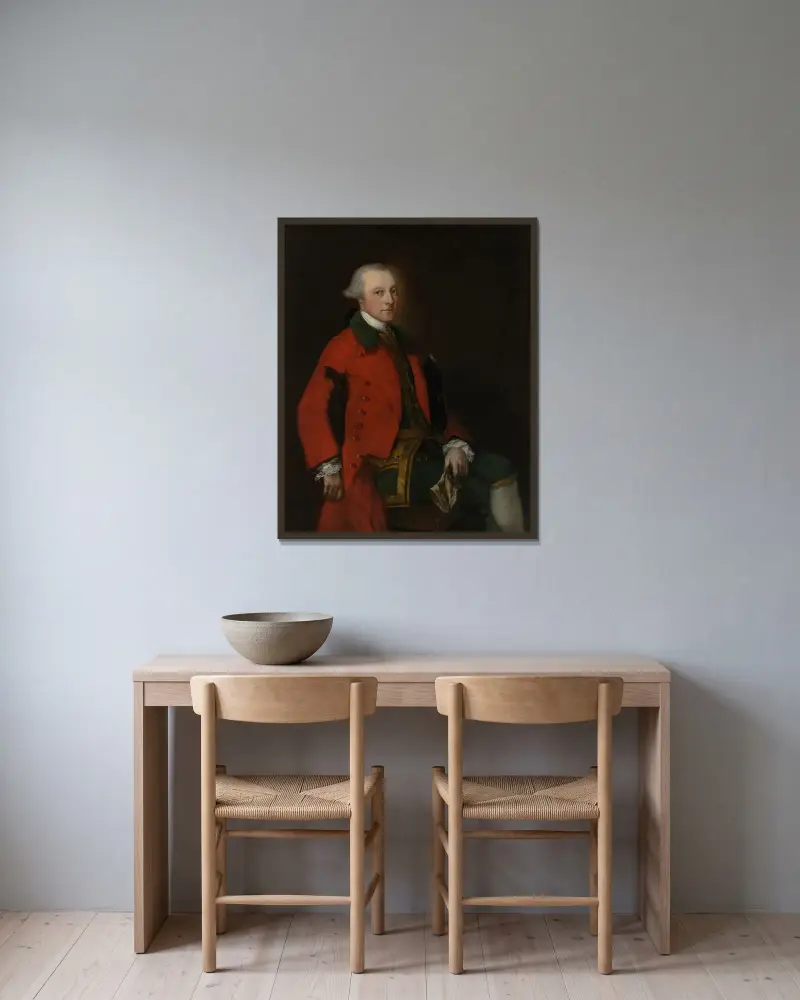 Porträtt av Robert Sutton (1710–1776), av Scotton, Nottinghamshire av Thomas Gainsborough inramad på en vägg