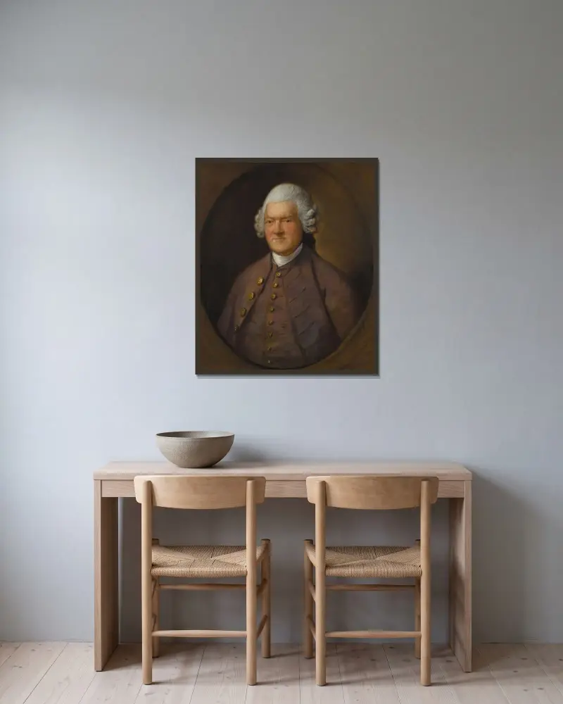 Porträtt av Sir John Pringle, 1:e baronet av Thomas Gainsborough inramad på en vägg