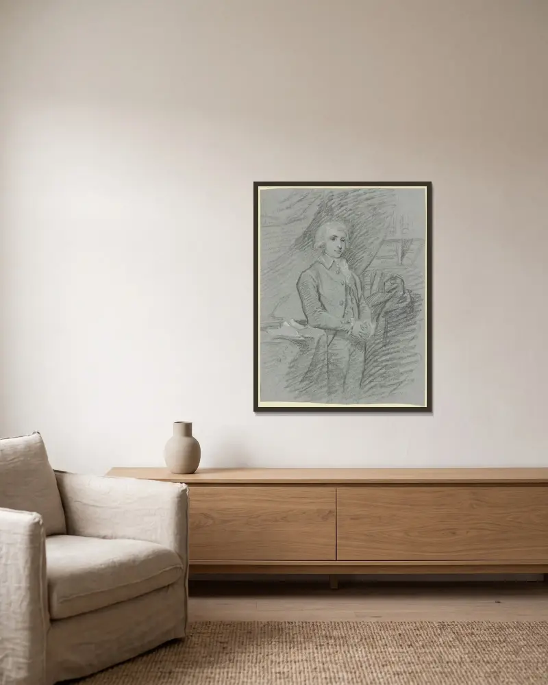 Porträt eines vornehmen jungen Mannes (Kniestück) von Thomas Gainsborough gerahmt an einer Wand