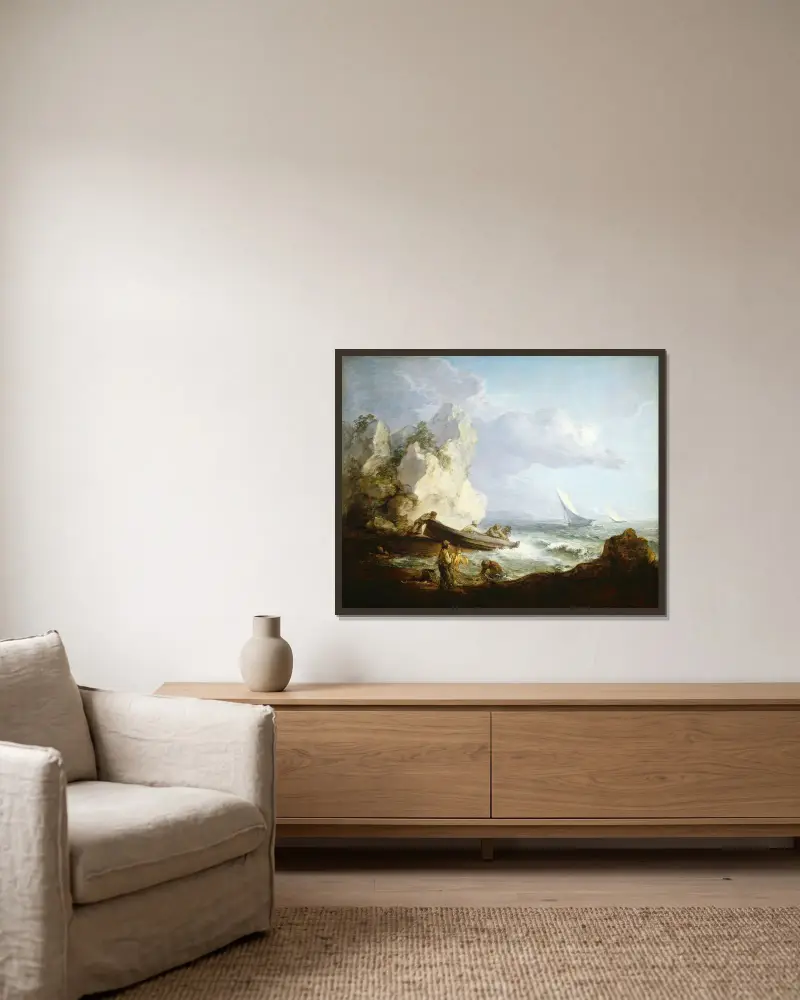 Kust med fiskare av Thomas Gainsborough inramad på en vägg