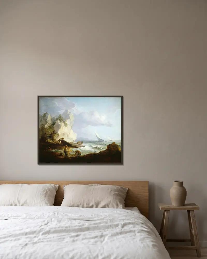 Kust med fiskare av Thomas Gainsborough inramad på en vägg