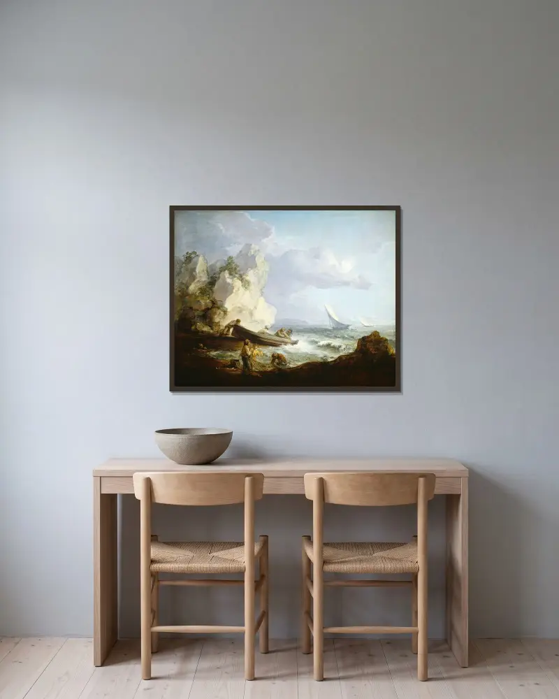 Kust med fiskare av Thomas Gainsborough inramad på en vägg