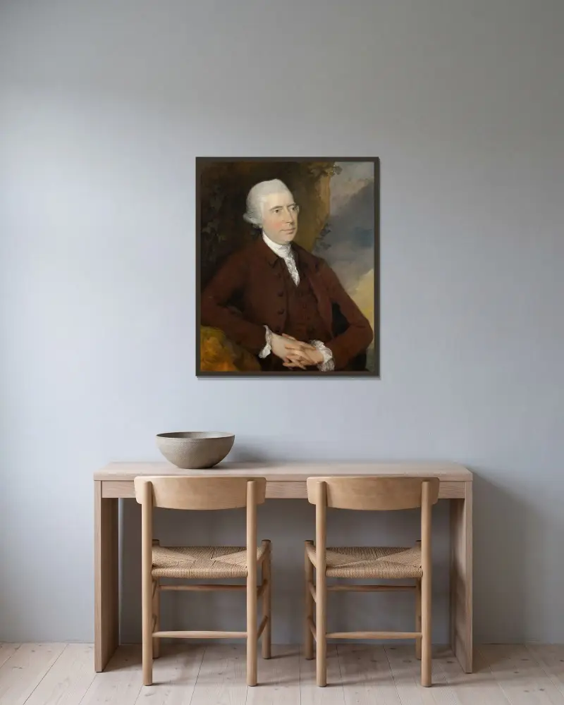 Sir George Scott Chad, baronet av Thursford av Thomas Gainsborough inramad på en vägg
