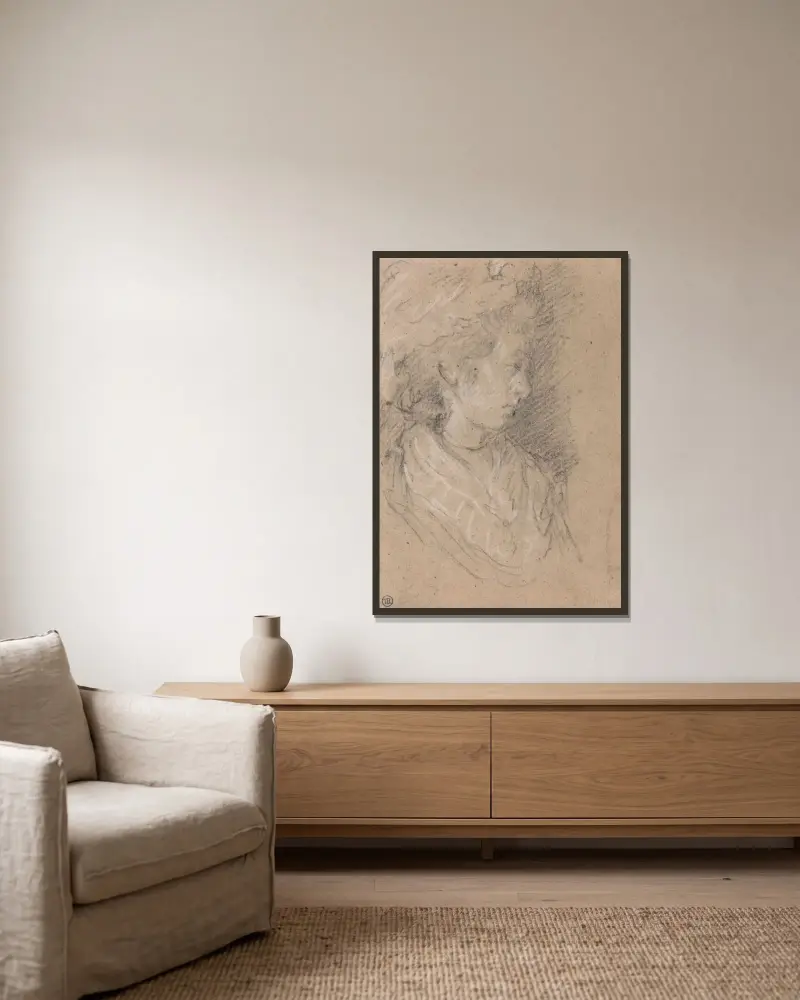 Studie av en kvinna i mössa av Thomas Gainsborough inramad på en vägg