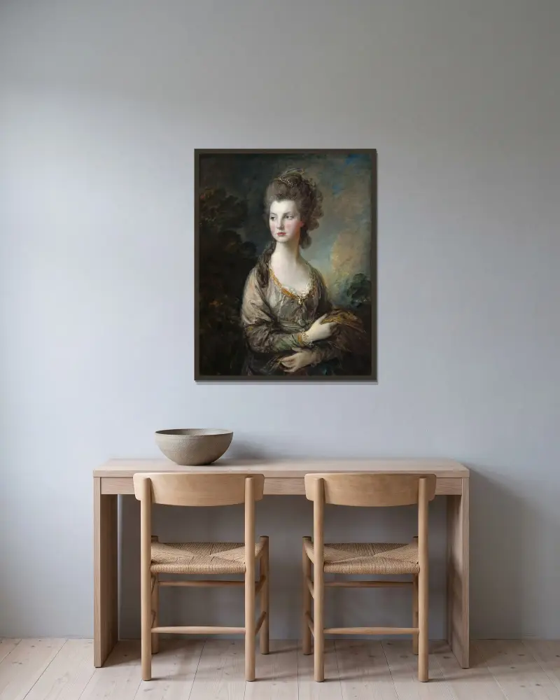 The Hon. Mrs. Thomas Graham av Thomas Gainsborough inramad på en vägg
