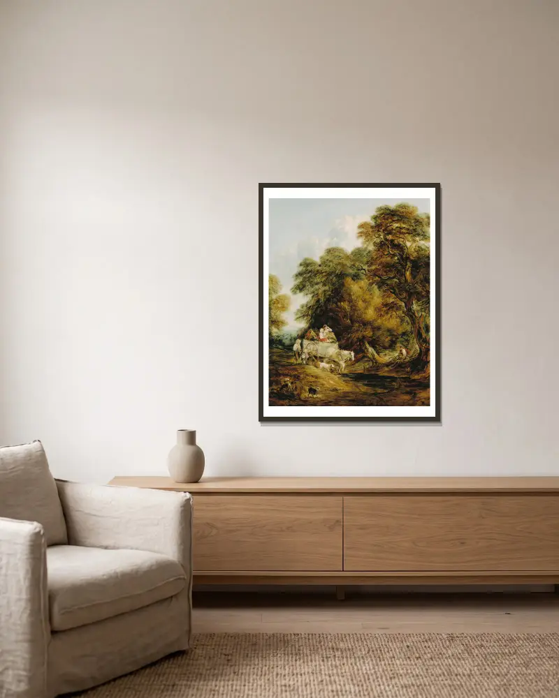 Marknadsvagnen av Thomas Gainsborough inramad på en vägg