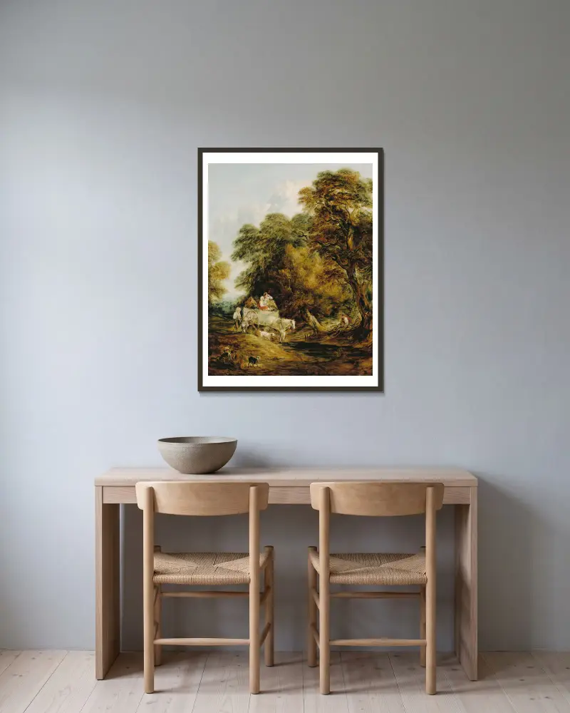 Marknadsvagnen av Thomas Gainsborough inramad på en vägg